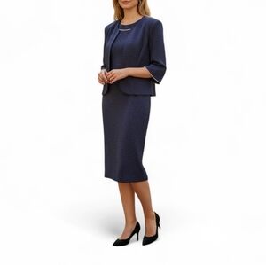 Brianna Milay Elegant Navy Two-Piece Midi Dress with Jacket